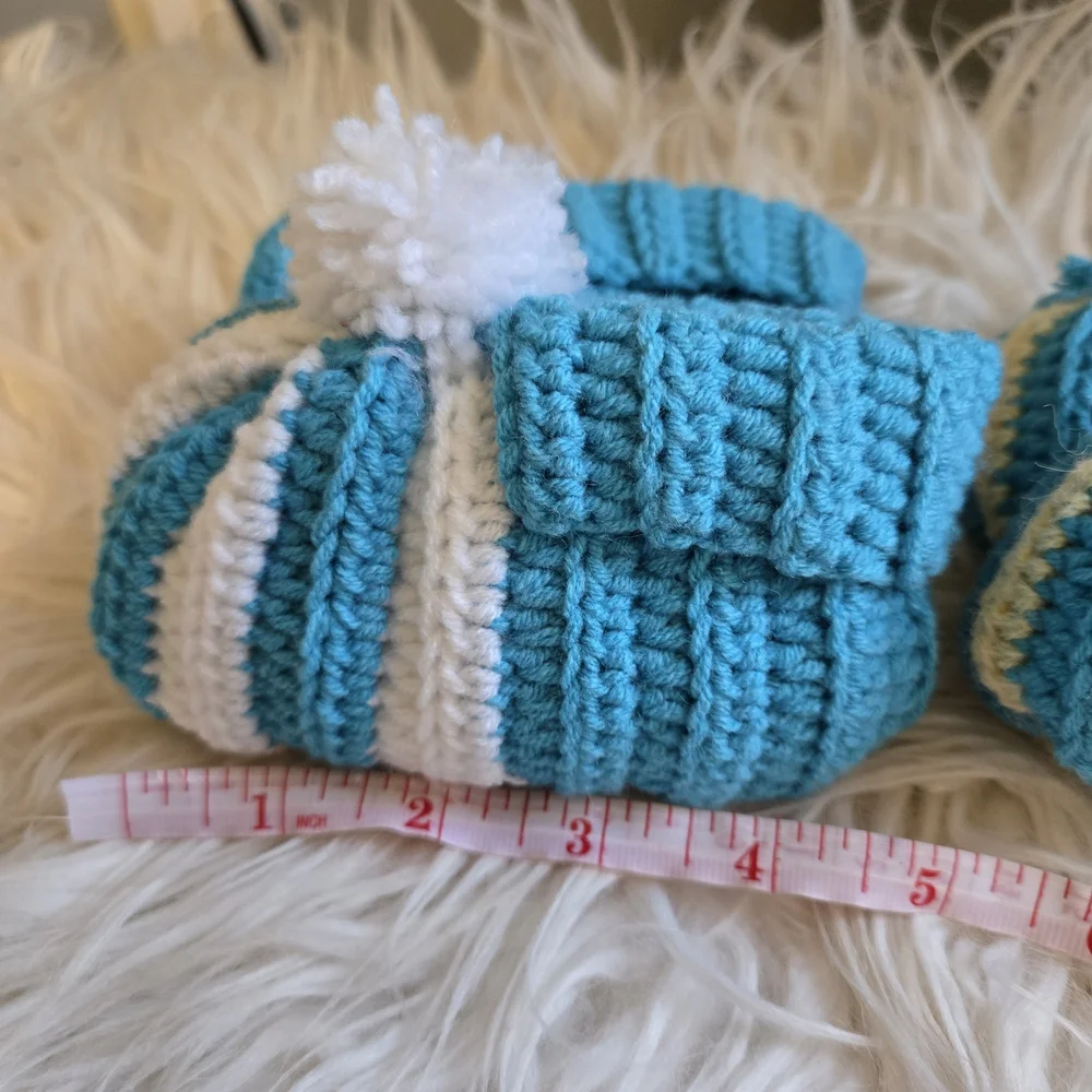 Handmade Knitted Baby Booties - Blue and Yellow